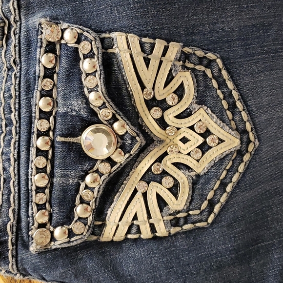 LA Idol White Lace Embellished Boot Cut Jeans Swarovski Crystals Luxury Summer - Picture 2 of 16